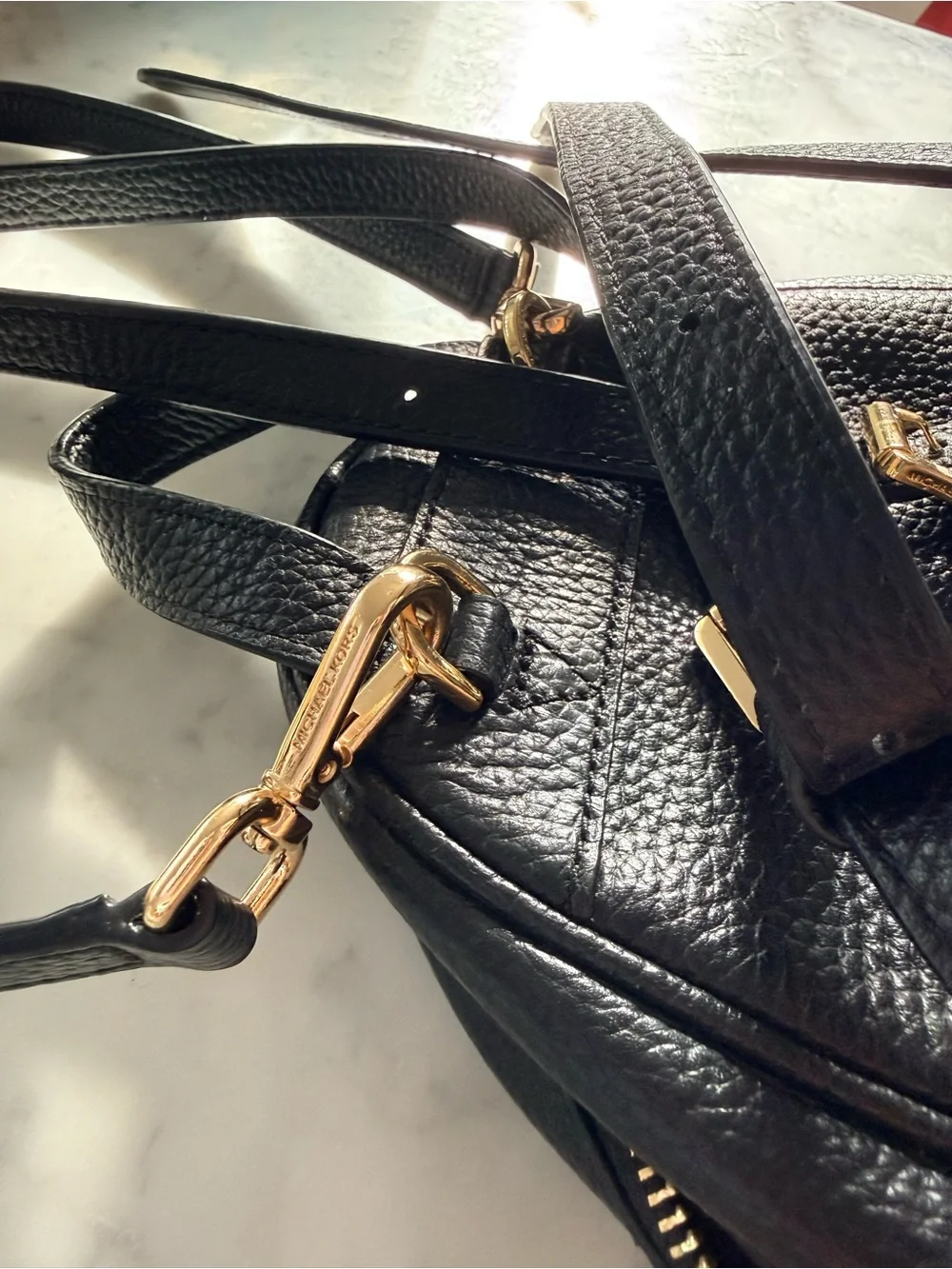 Michael Kors Black Pebbled Leather Mini Backpack with Gold Hardware